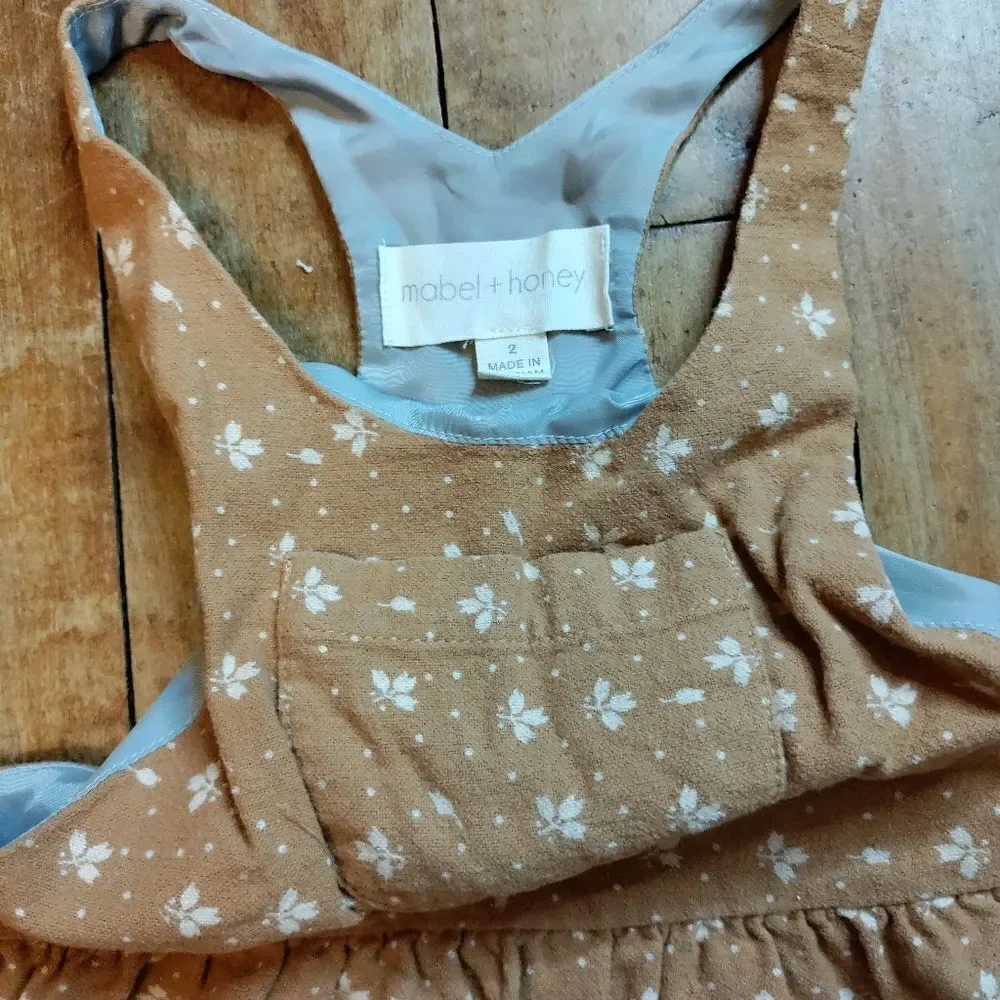 Mabel + Honey outfit 2T jumper dress long sleeve shirt blue neutral boho tan